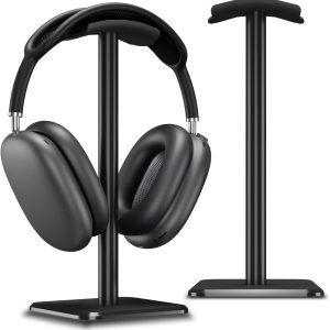 Universal headset stand with weighted base.
